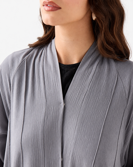 Classic Flowy Abaya – Grey – Detail View – Shop Azria