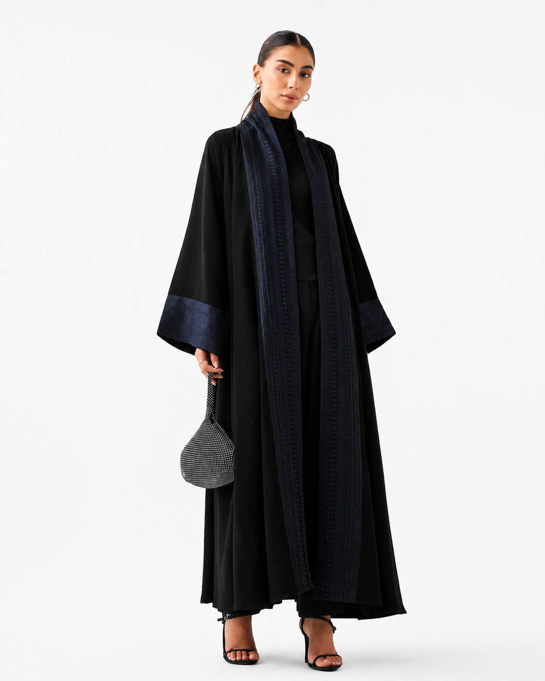 Classic Threadwork Abaya – Black – Styling View – Shop Azria