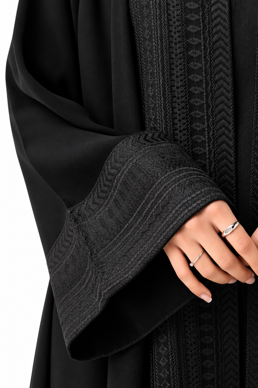 Classic Threadwork Abaya – Signature Black