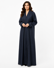 Jacquard Abaya – Midnight Navy – front view – AZRIA KSA