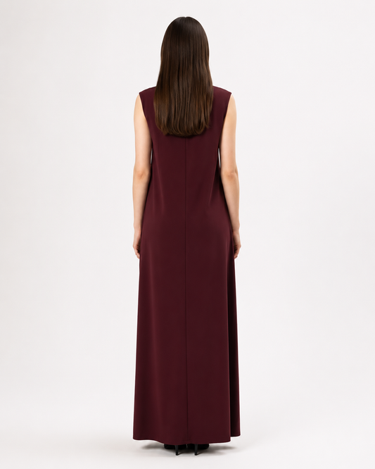 Sleeveless Inner Dress – Maroon – back view – AZRIA KSA