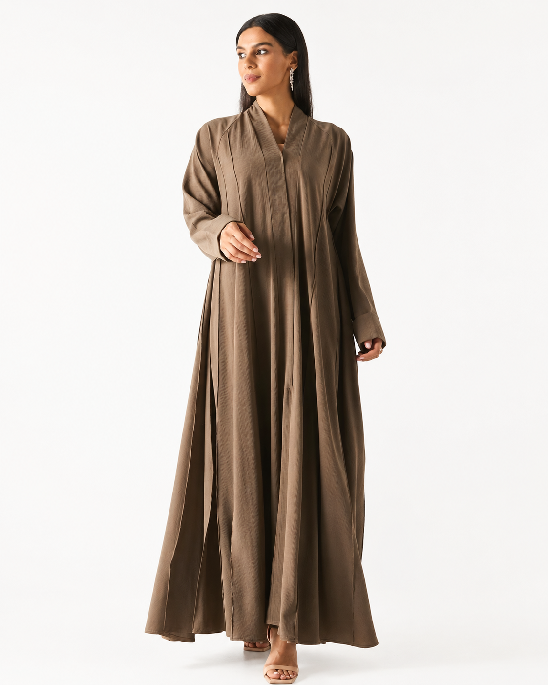 Classic Flowy Abaya – Beige – Front View – Shop Azria