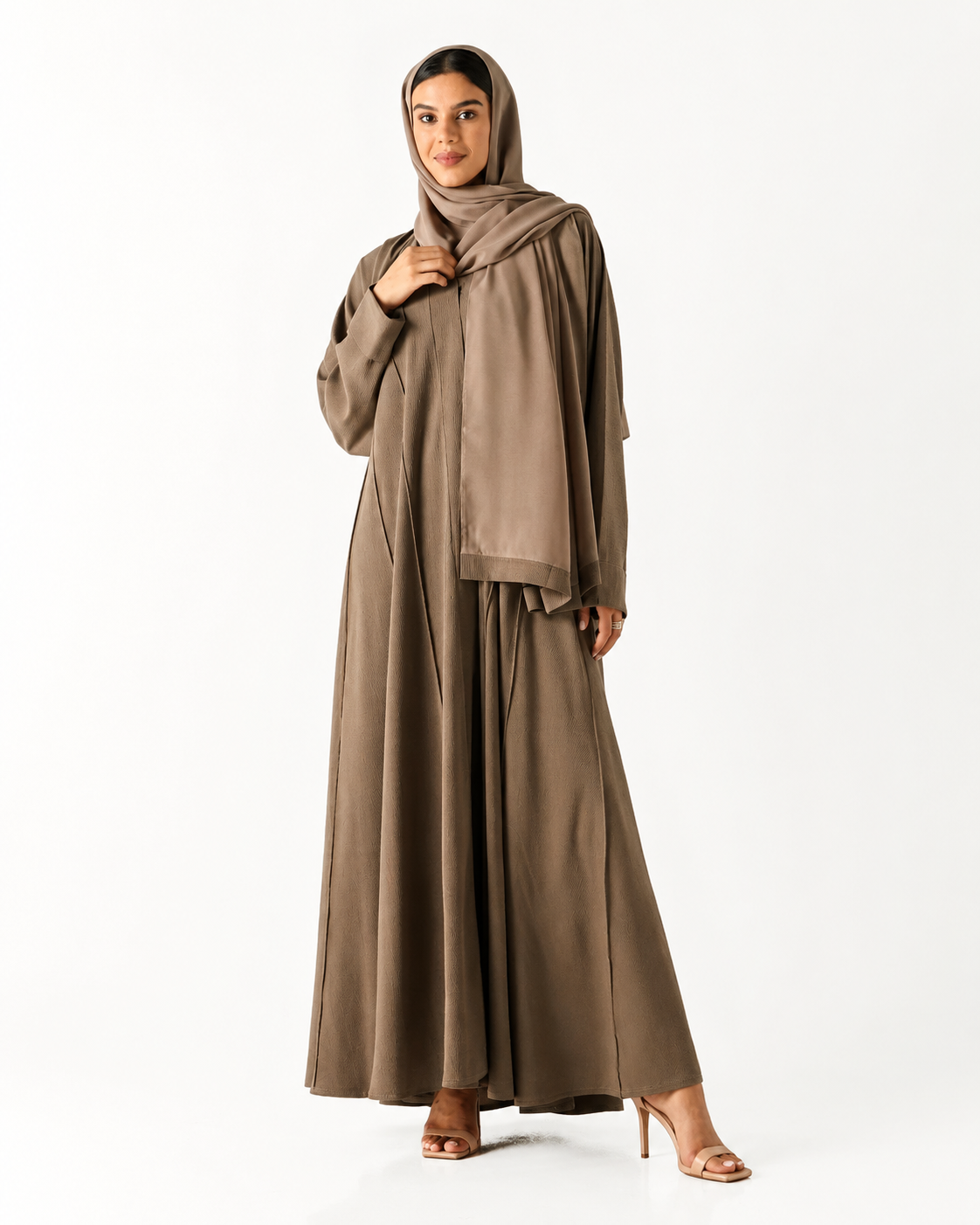 Classic Flowy Abaya – Beige – Side View – Shop Azria