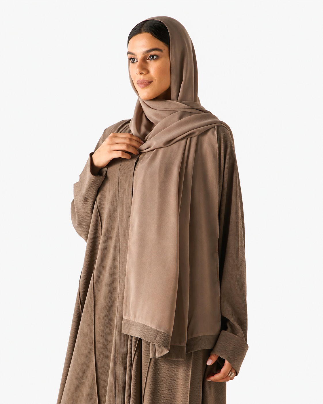 Classic Flowy Abaya – Beige – Styling View – Shop Azria