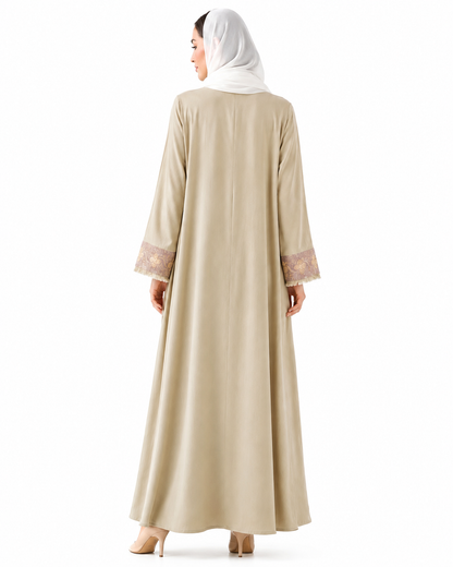 Beige Embroidered Open Abaya – Back View – Shop Azria