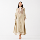 Beige Embroidered Open Abaya