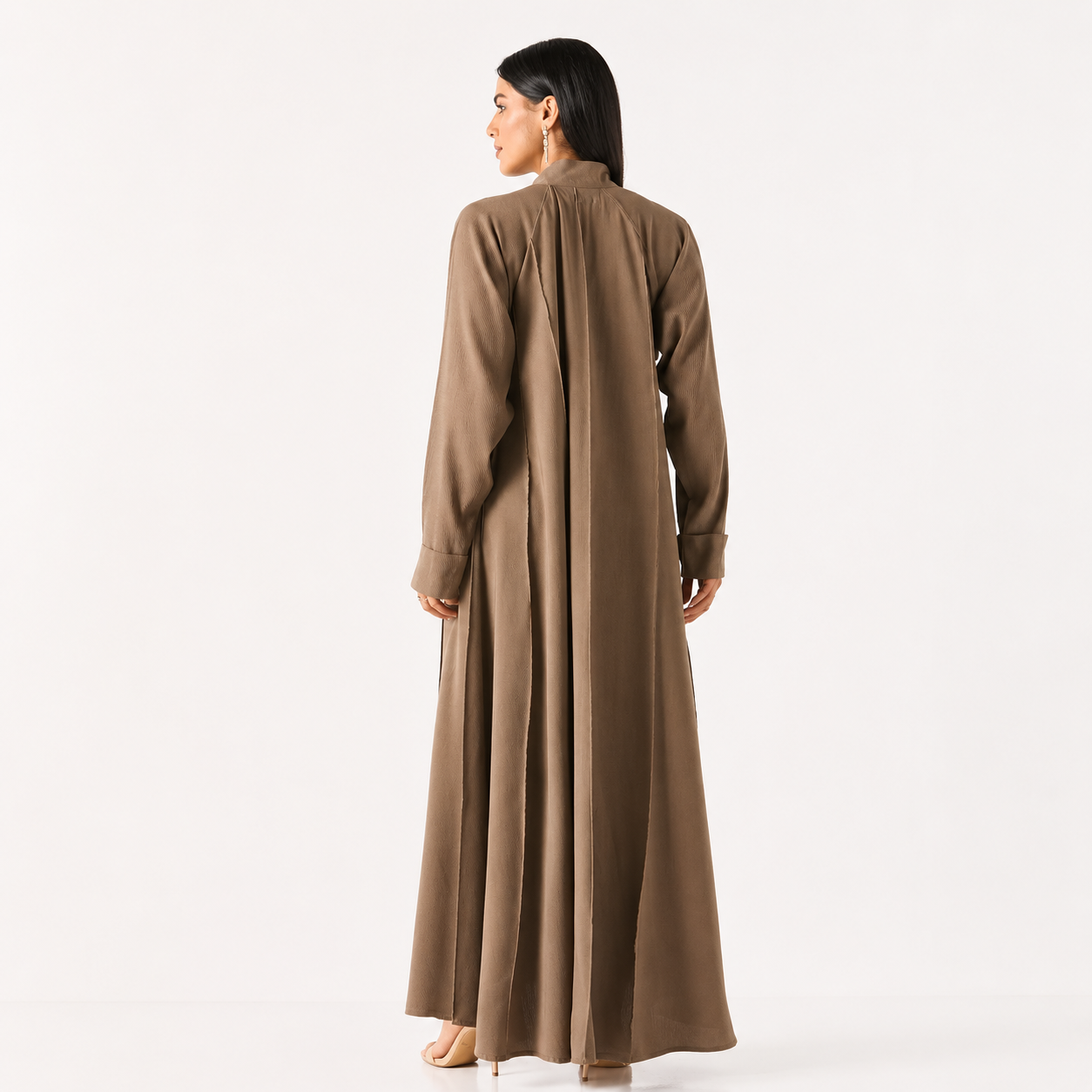 Back view of beige relaxed fit abaya