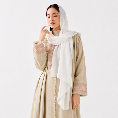 Beige Embroidered Open Abaya