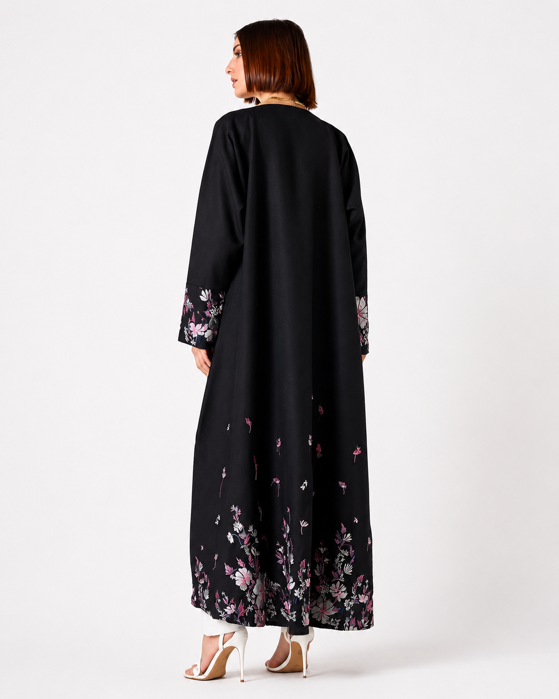 Embroidered Abaya with Hijab – Black – Back View – Shop Azria