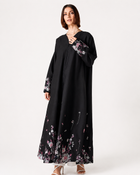 Embroidered Abaya with Hijab – Black