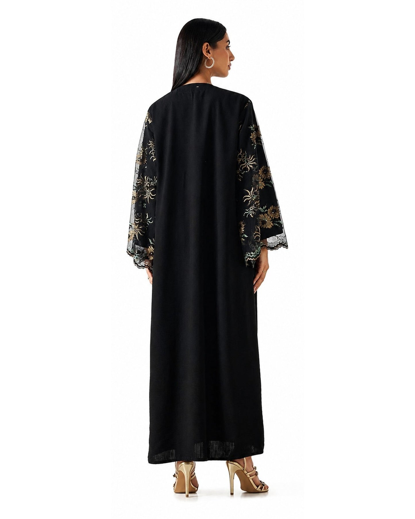 Black Lace Embellished Abaya – Back View – Shop Azria