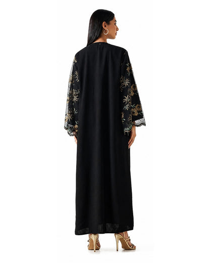 Black Lace Embellished Abaya – Back View – Shop Azria