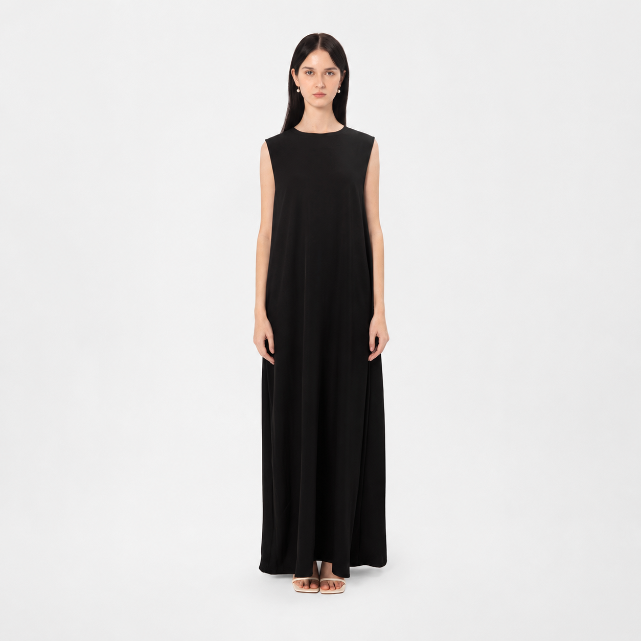 Black sleeveless inner dress for abaya layering — AZRIA FASHIONS