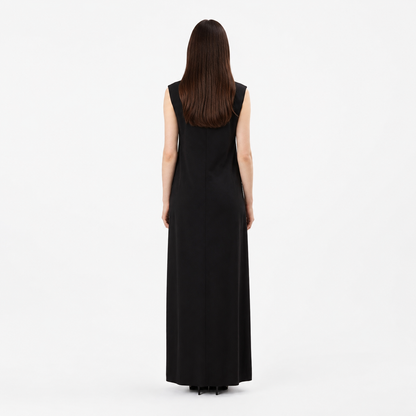 Back view of sleeveless black modest inner dress