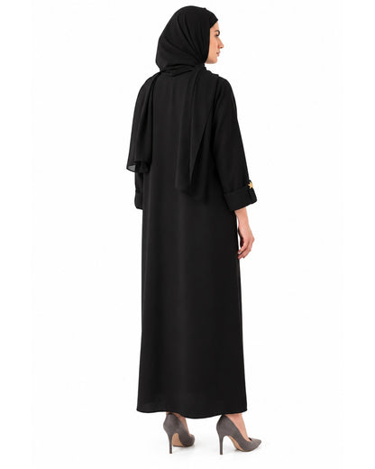Asymmetric Abaya with Star Detail – Black