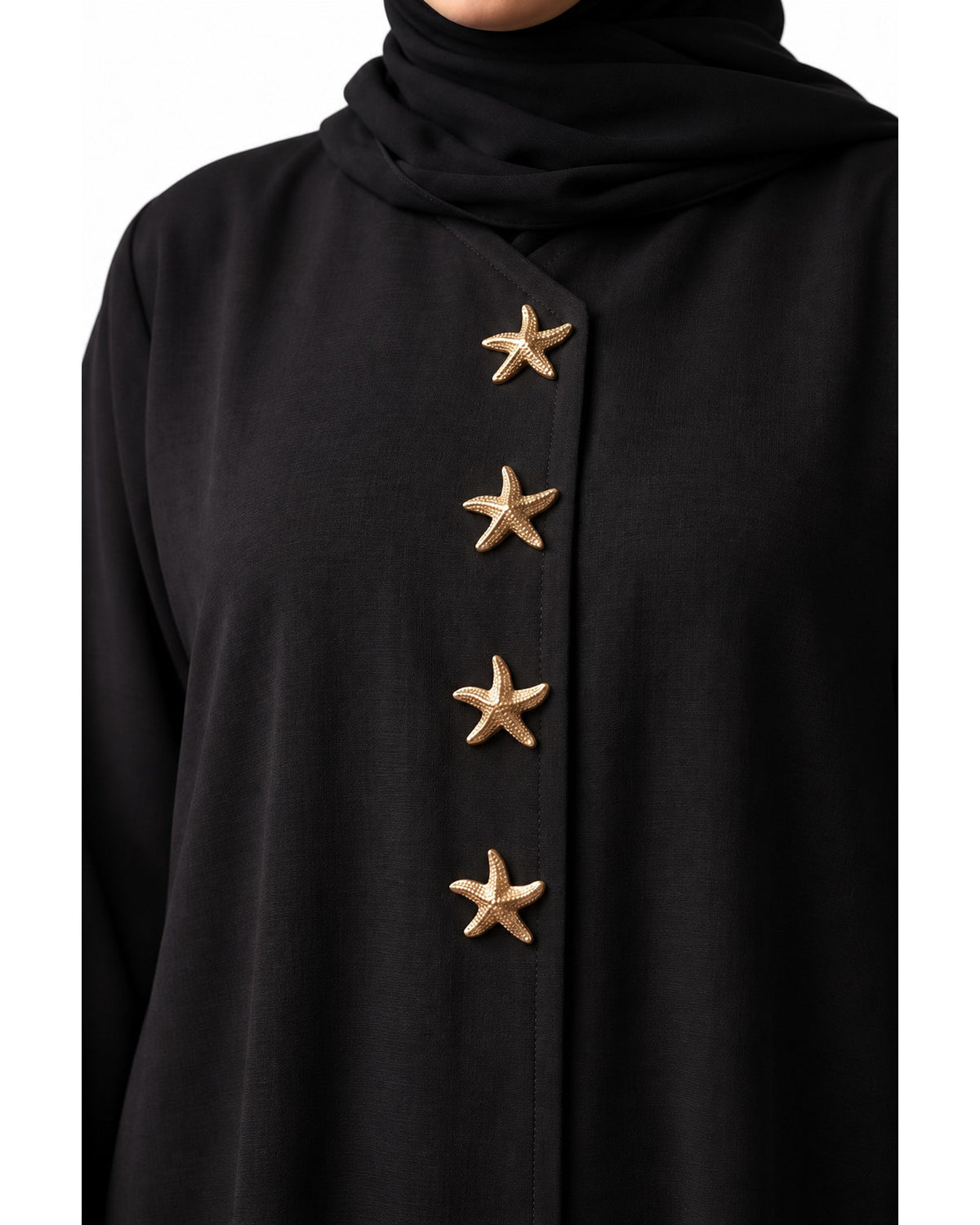 Asymmetric Abaya with Star Detail – Black