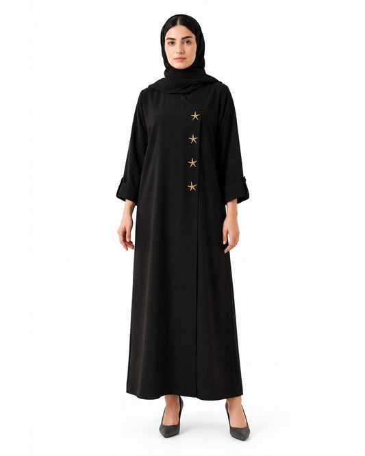 Asymmetric Abaya with Star Detail – Black