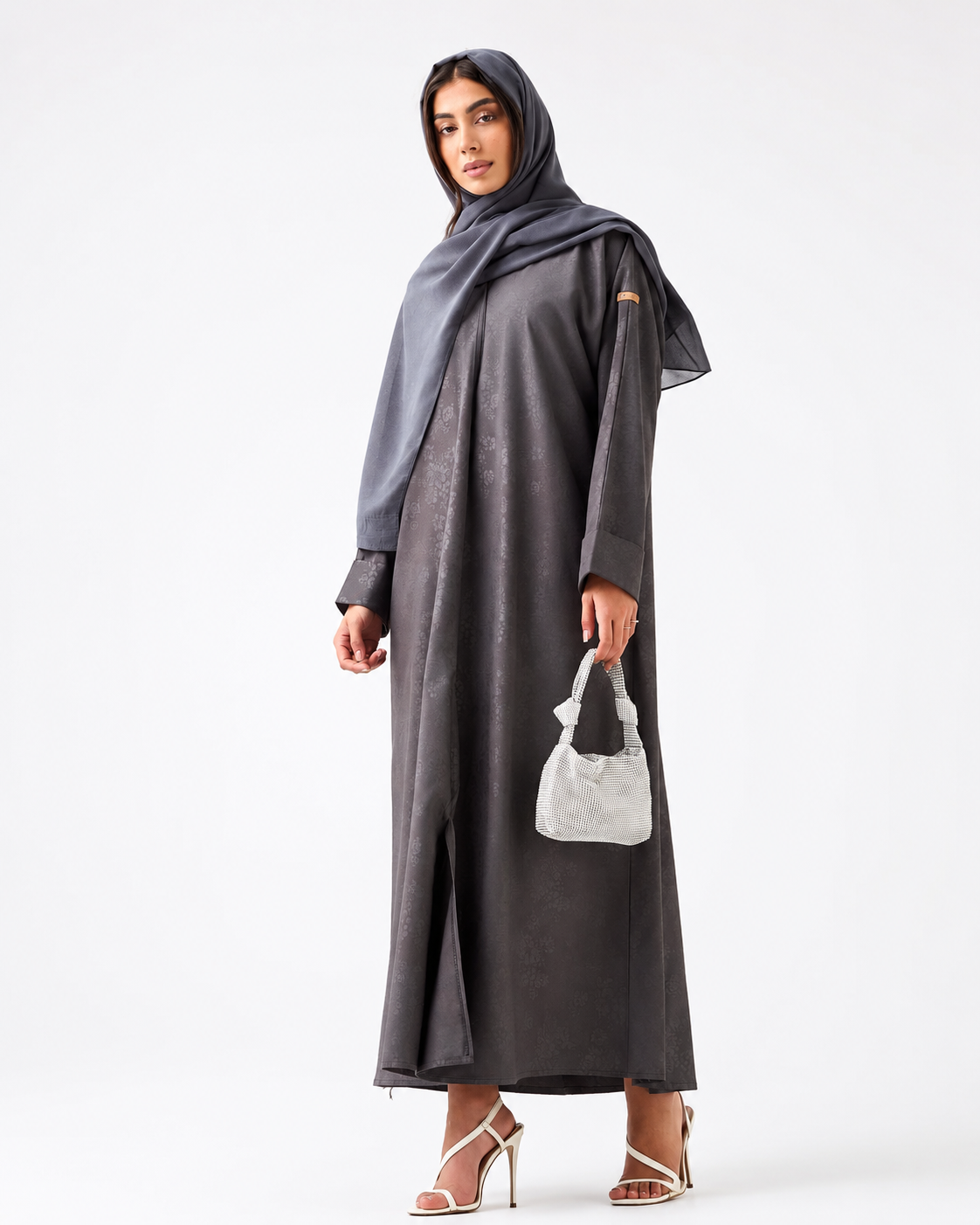 Bloom Abaya – Silver – styled look – AZRIA KSA
