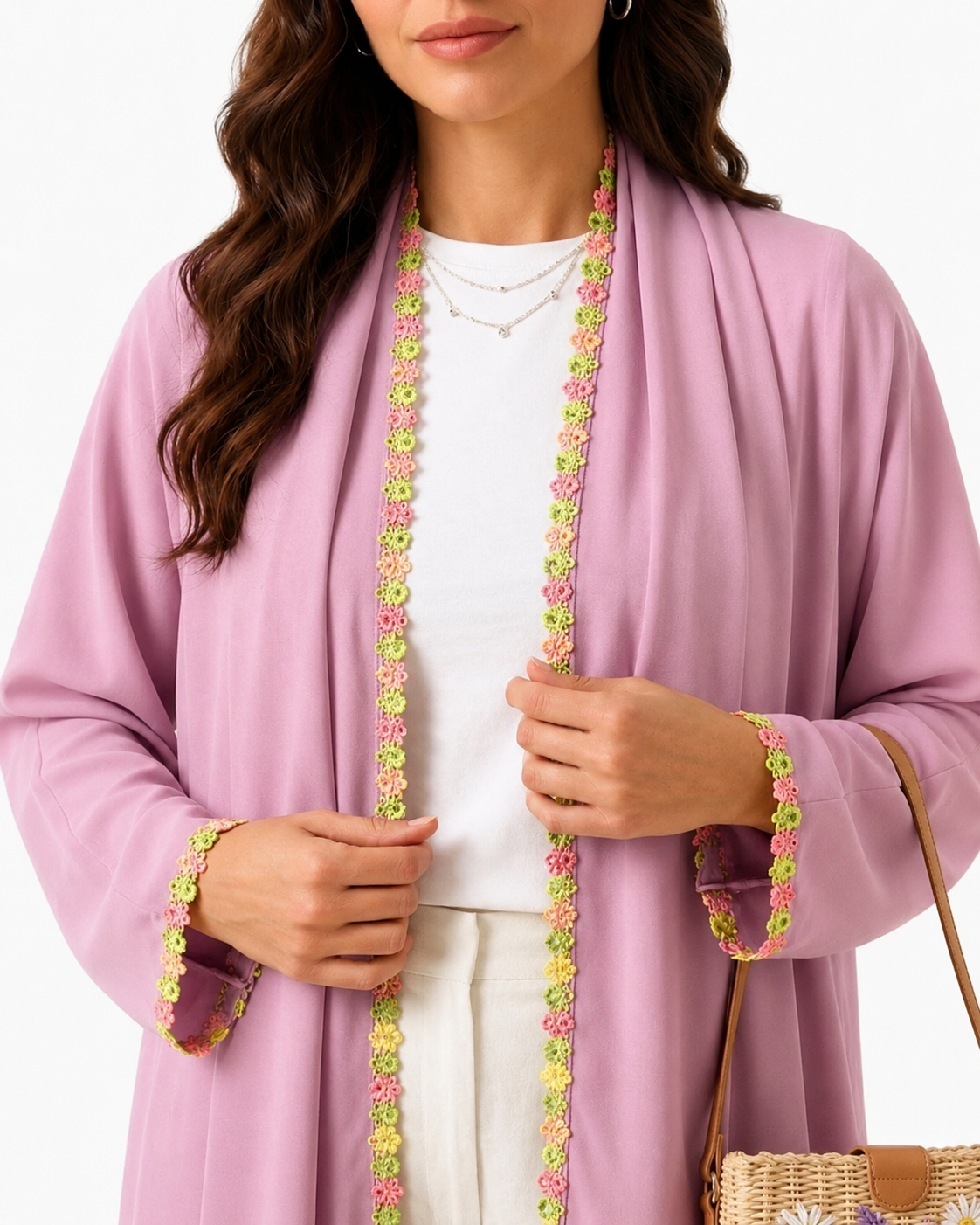 Blossom Luxe Abaya – Pink – side profile – AZRIA KSA