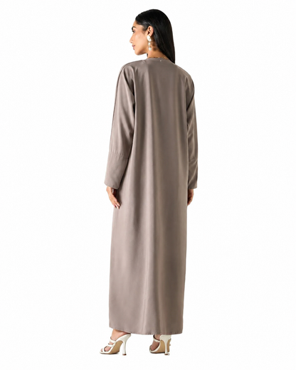 Classic Abaya – Taupe – back view – AZRIA KSA

