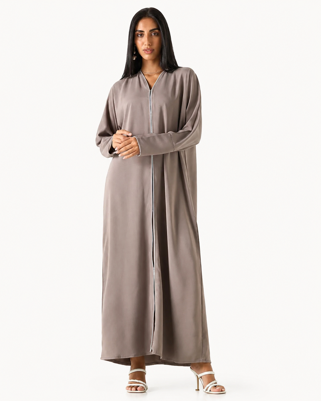 Classic Abaya – Taupe – front view – AZRIA KSA
