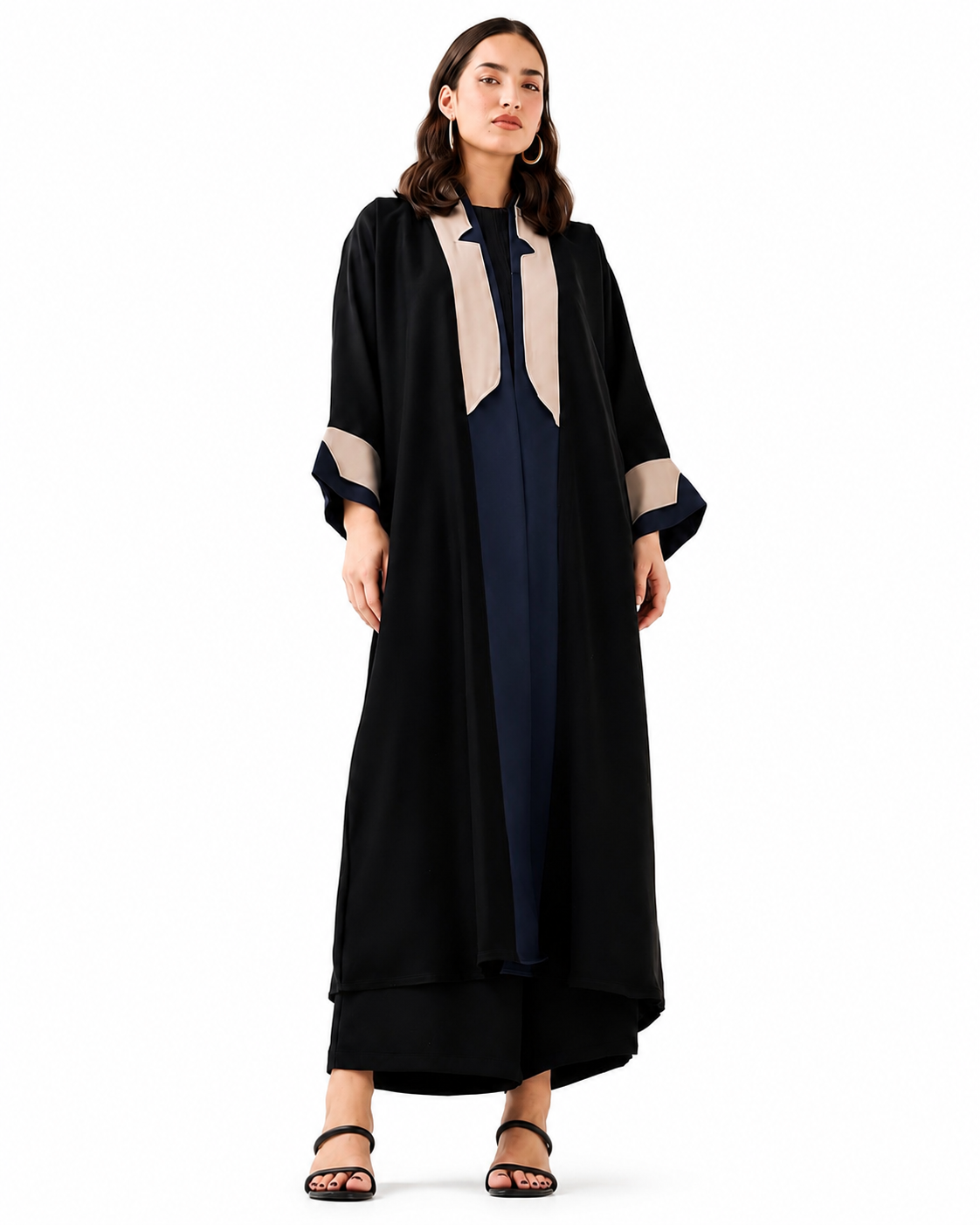 Classic Black Abaya – Contrast Detail – Front View – Shop Azria