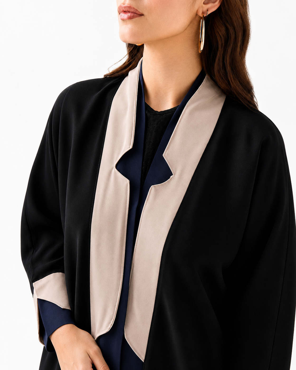 Classic Black Abaya – Contrast Detail – Side View – Shop Azria