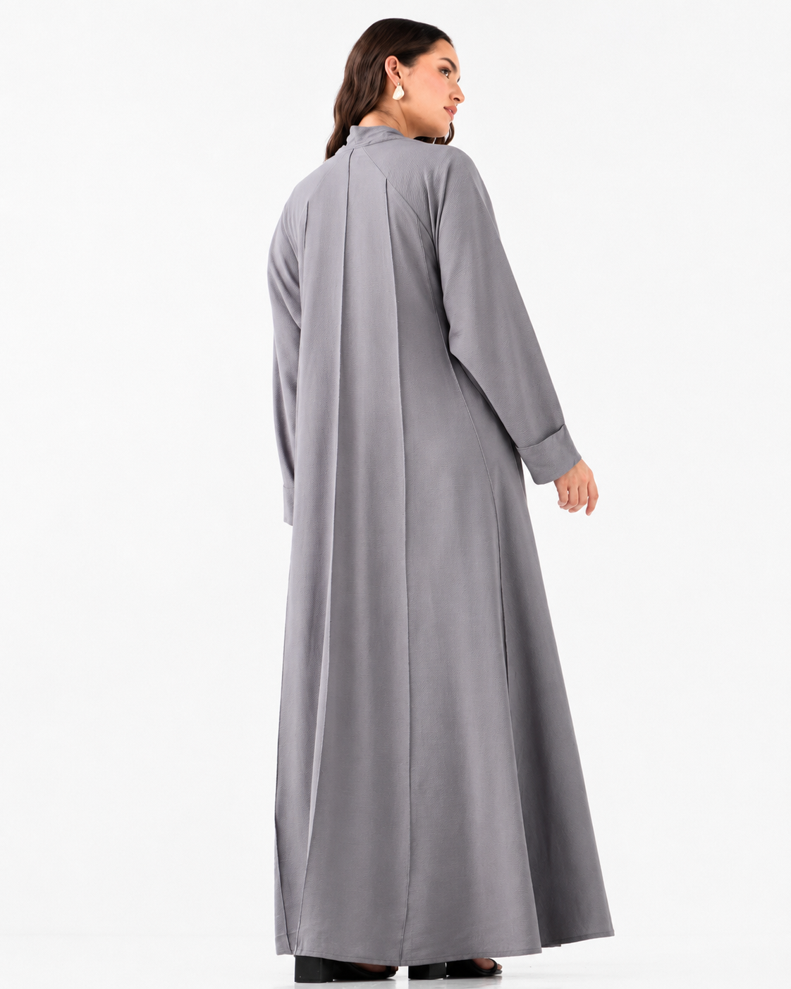 Classic Flowy Abaya – Grey – back view – AZRIA KSA
