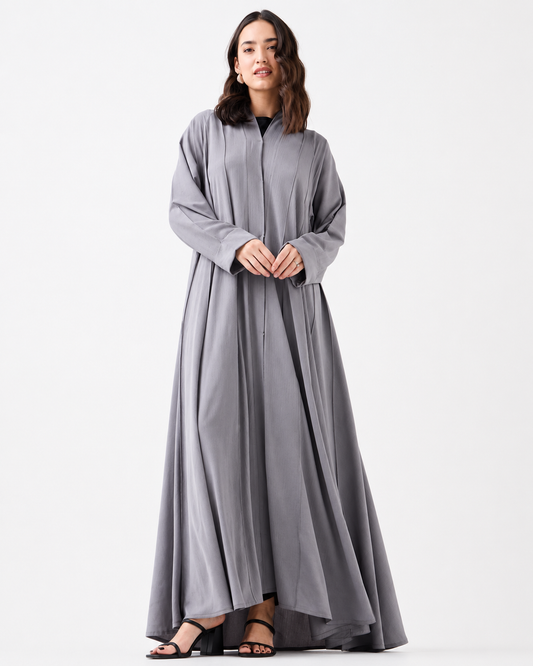 Classic Flowy Abaya – Grey – Front View – Shop Azria