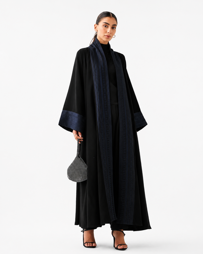 Classic Threadwork Abaya – Black – styled look – AZRIA KSA
