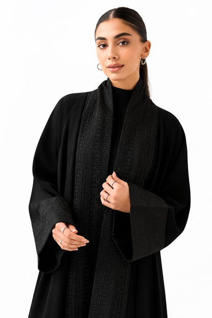 Classic Threadwork Abaya – Signature Black