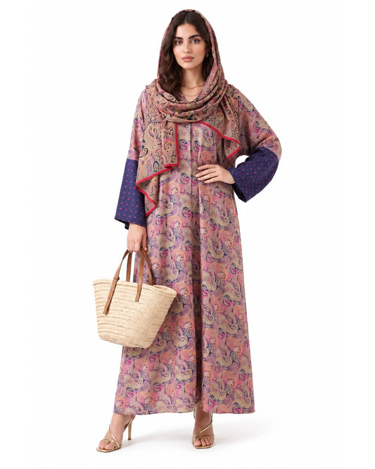 Contrast Sleeve Mosaic Abaya – Purple