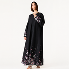 Embroidered Abaya with Hijab – Black