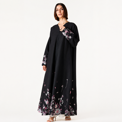 Black Embroidered Abaya with matching hijab — AZRIA FASHIONS