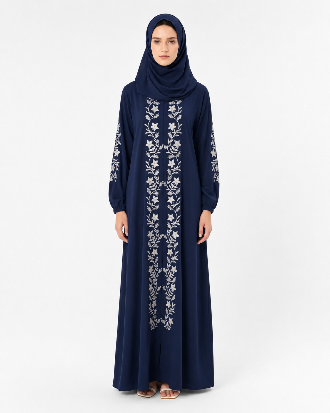Embroidered Prayer Dress & Mat Set – Navy Blue