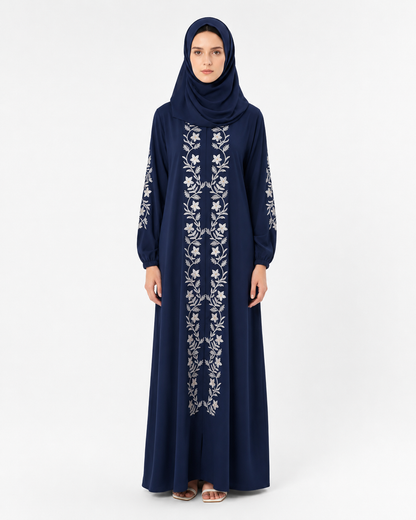 Embroidered Prayer Dress & Mat Set – Navy Blue