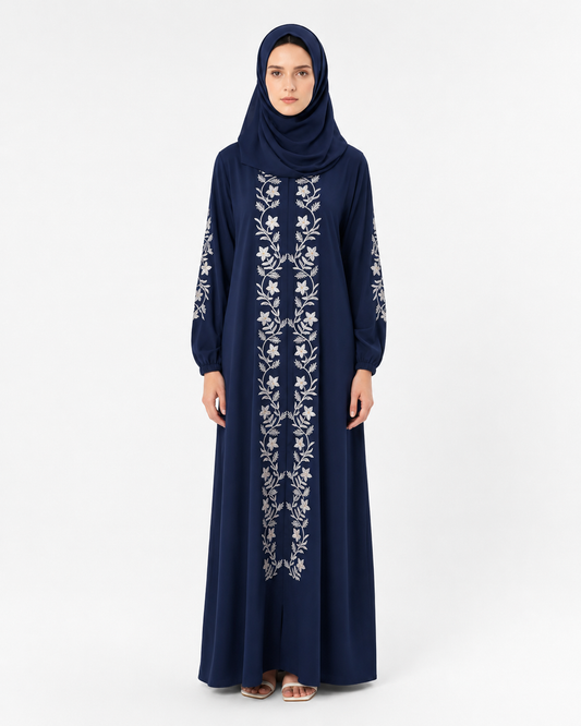 Embroidered Prayer Dress & Mat Set – Navy Blue