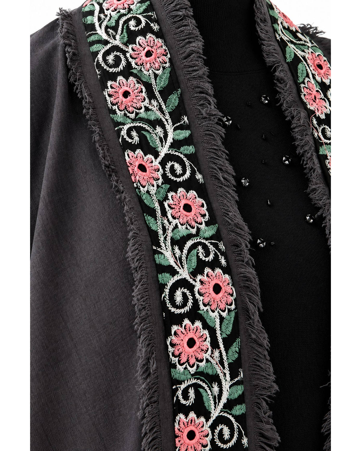 Floral Border Abaya with Hijab – Gray