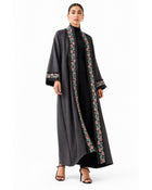 Floral Border Abaya with Hijab – Gray