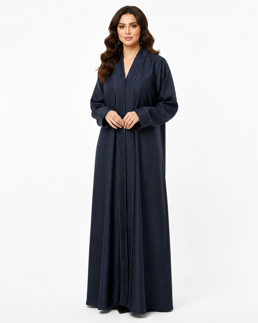 Jacquard Abaya – Midnight Navy – front view – AZRIA KSA
