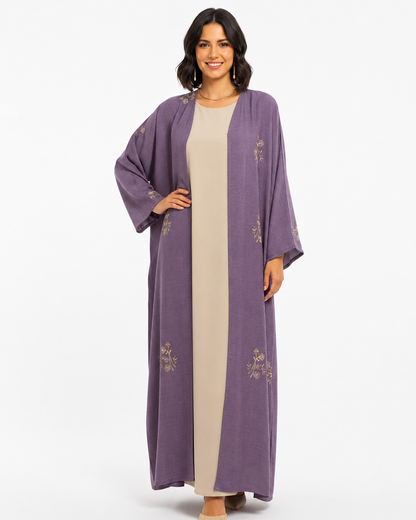 Lilac Garden Abaya – front view – AZRIA KSA
