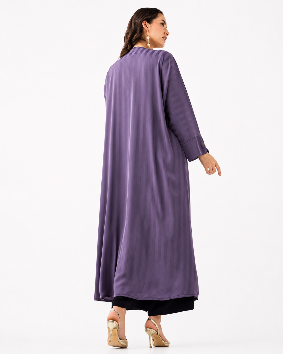 Lilac Striped Abaya – Back View – Shop Azria