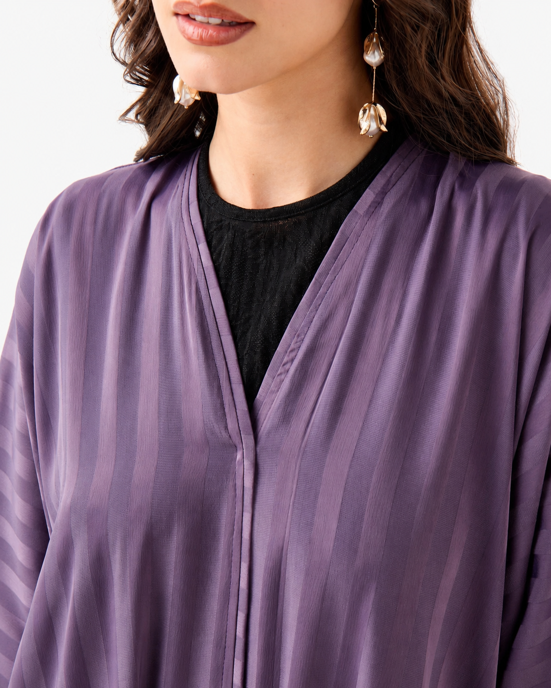 Lilac Striped Abaya – Detail View – Shop Azria