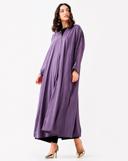 Lilac Striped Abaya – Front View – Shop Azria
