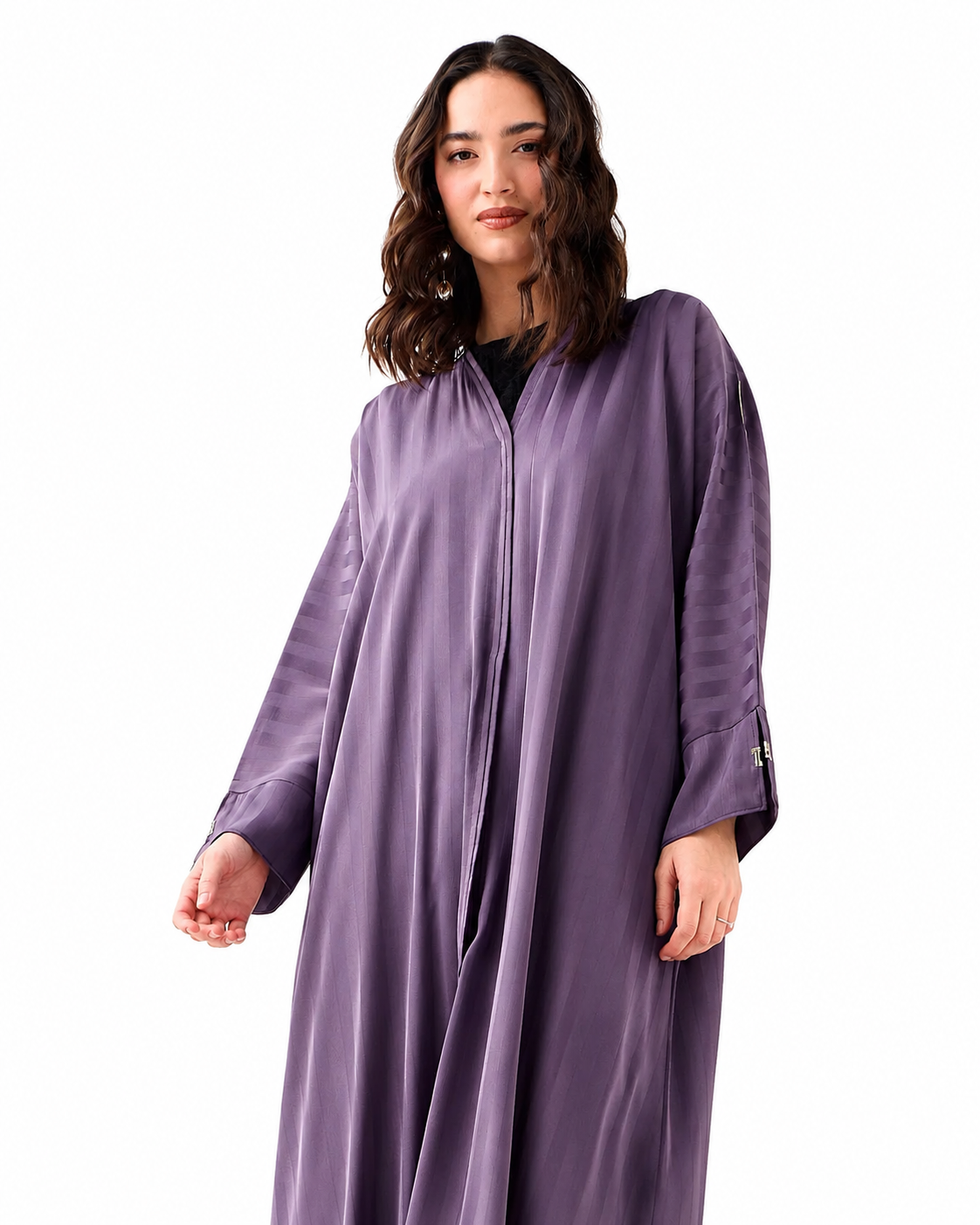 Lilac Striped Abaya – Side View – Shop Azria