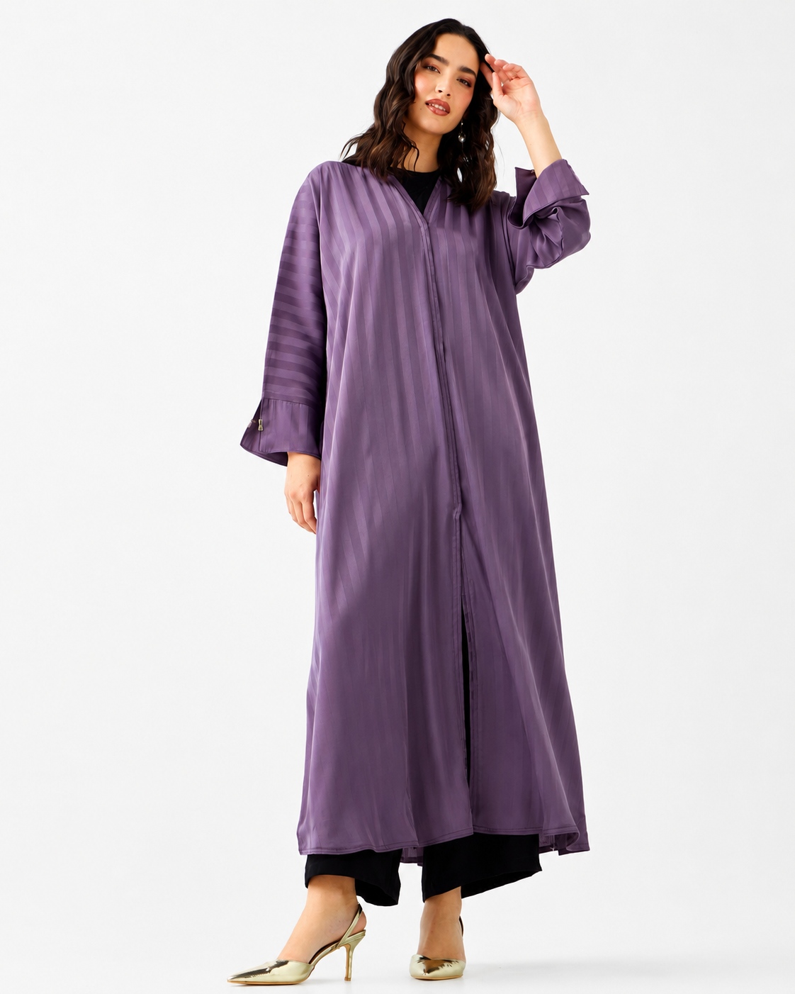 Lilac Striped Abaya – Styling View – Shop Azria