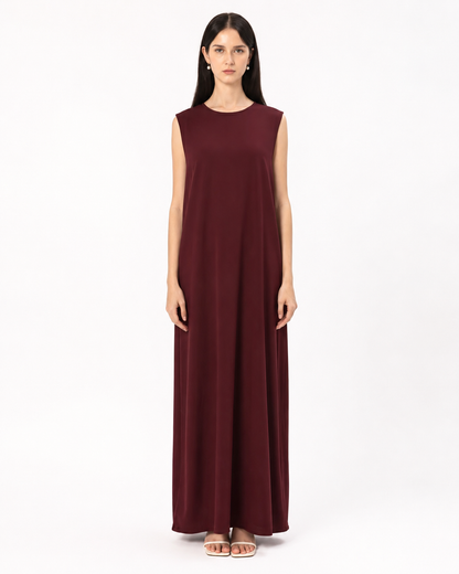 Sleeveless Inner Dress – Maroon – front view – AZRIA KSA
