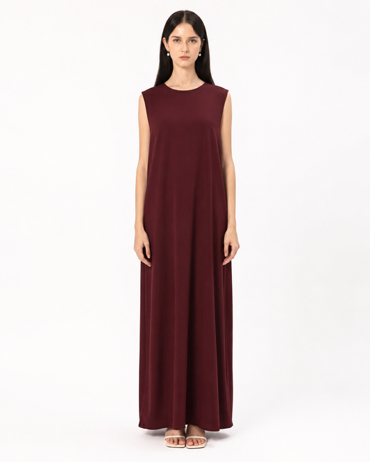 Sleeveless Inner Dress – Maroon – front view – AZRIA KSA
