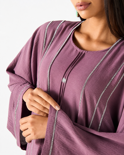 Mauve Embellished Abaya – fabric and embroidery detail – AZRIA KSA