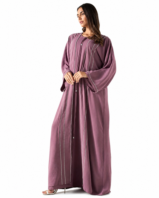 Mauve Embellished Abaya – Front View – Shop Azria